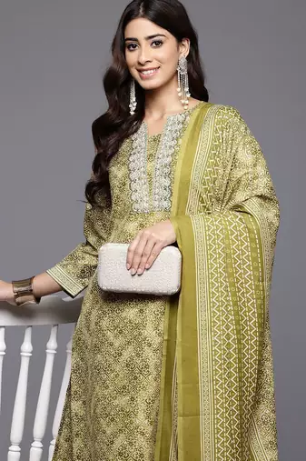 Ethnic Motifs Printed Zari Kurta With Trousers & Dupatta