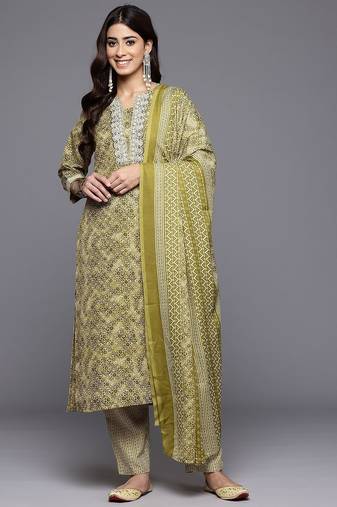 Ethnic Motifs Printed Zari Kurta With Trousers & Dupatta