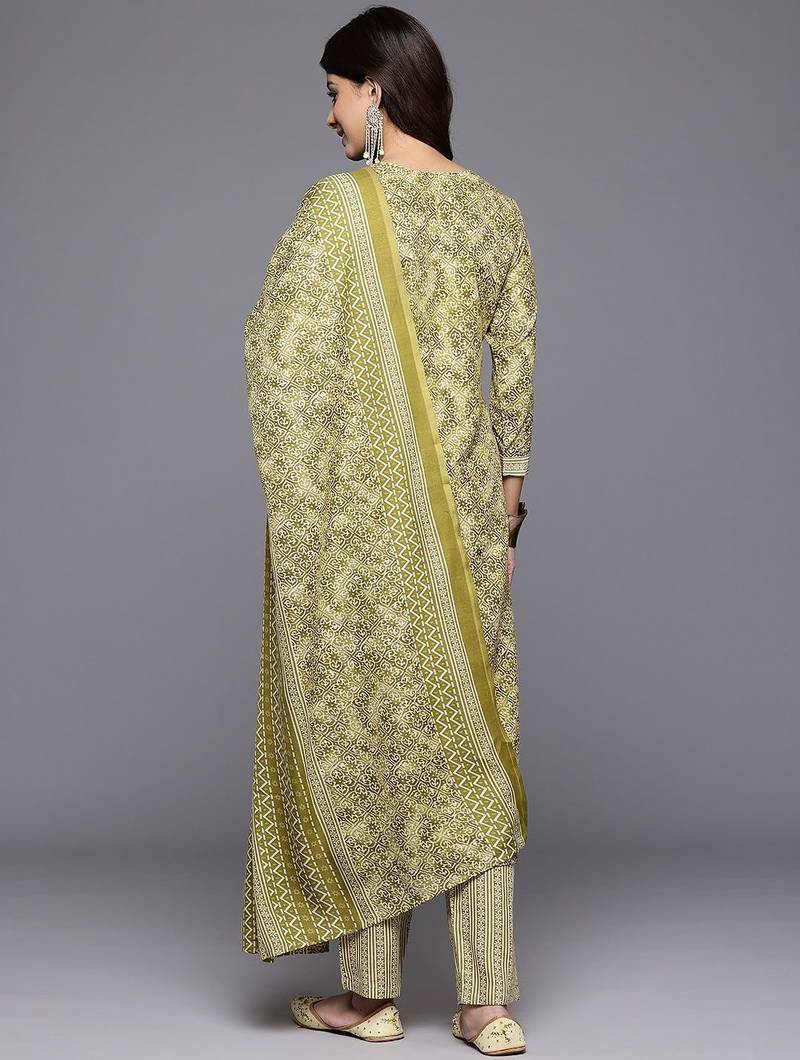 Ethnic Motifs Printed Zari Kurta With Trousers & Dupatta