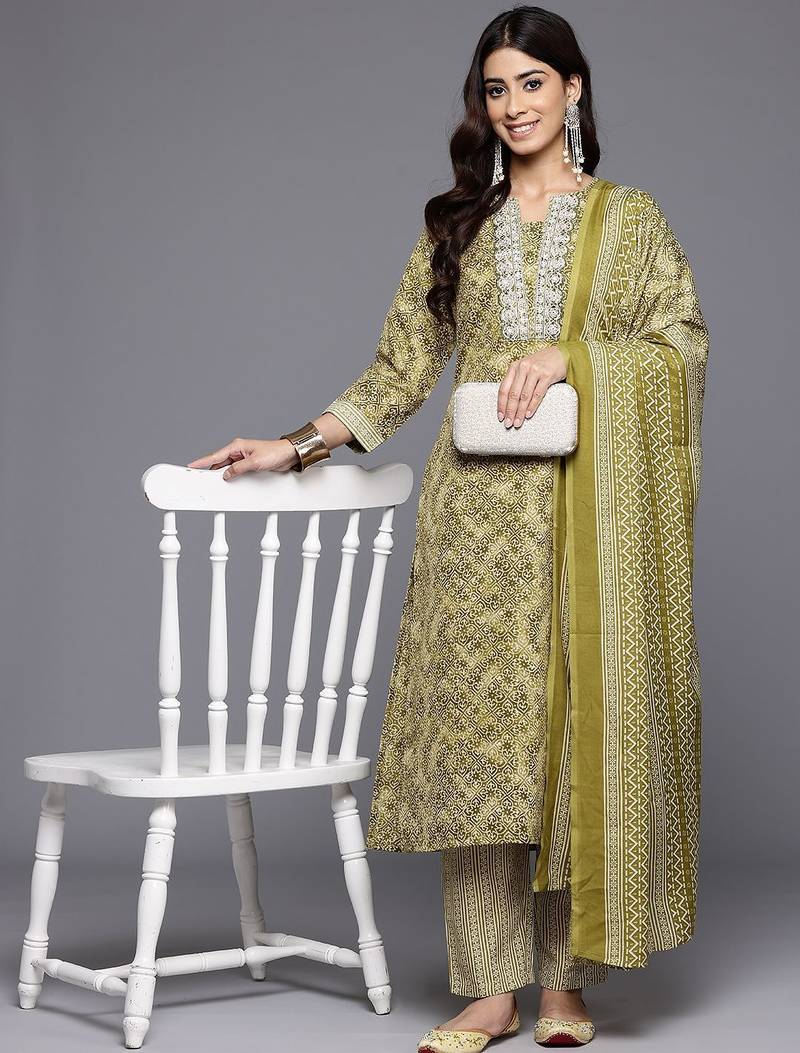 Ethnic Motifs Printed Zari Kurta With Trousers & Dupatta