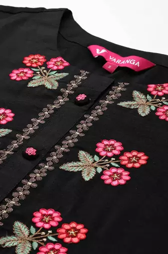 Floral Embroidered Thread Work Kurta With Trousers & Dupatta