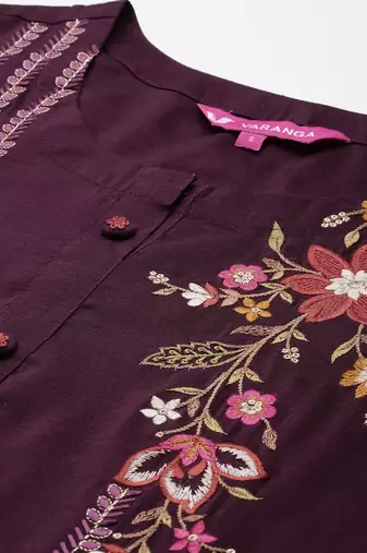 Floral Embroidered Thread Work Kurta With Trousers & Dupatta