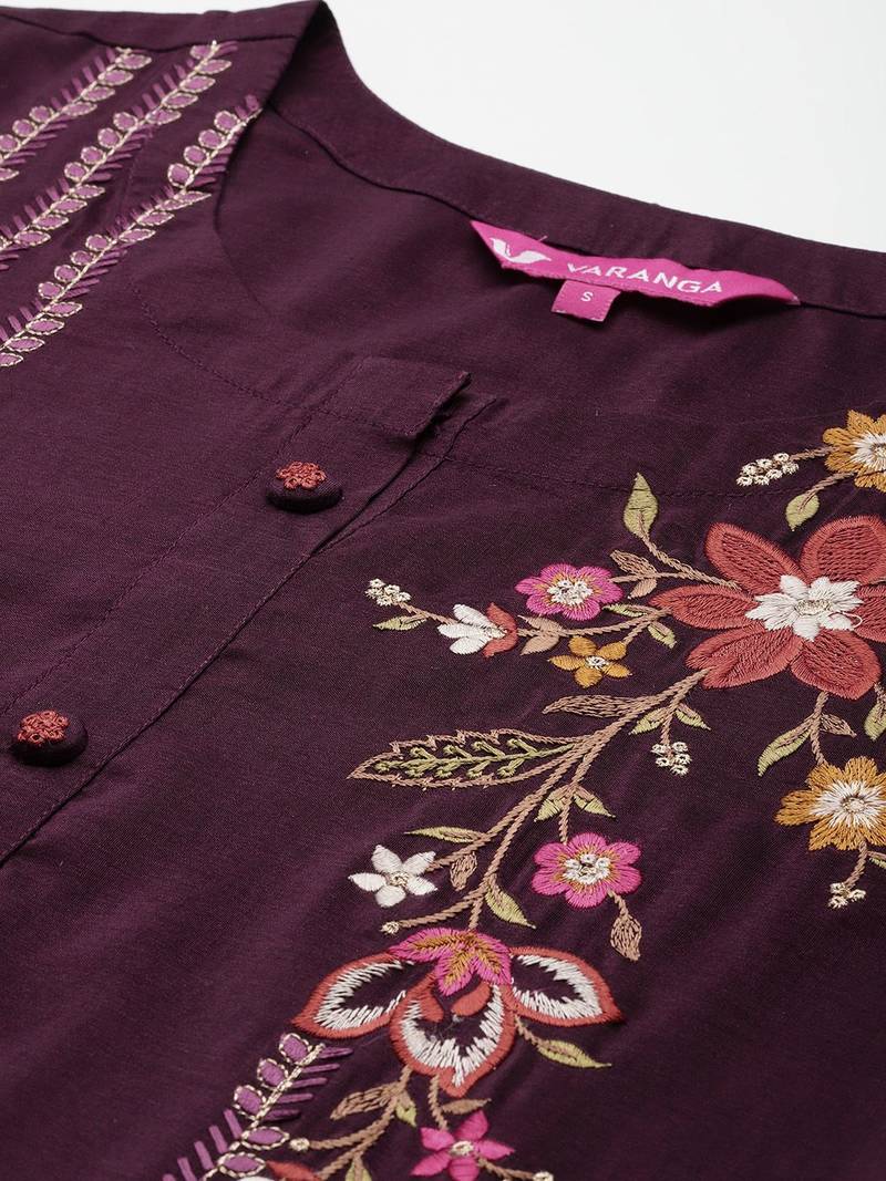 Floral Embroidered Thread Work Kurta With Trousers & Dupatta