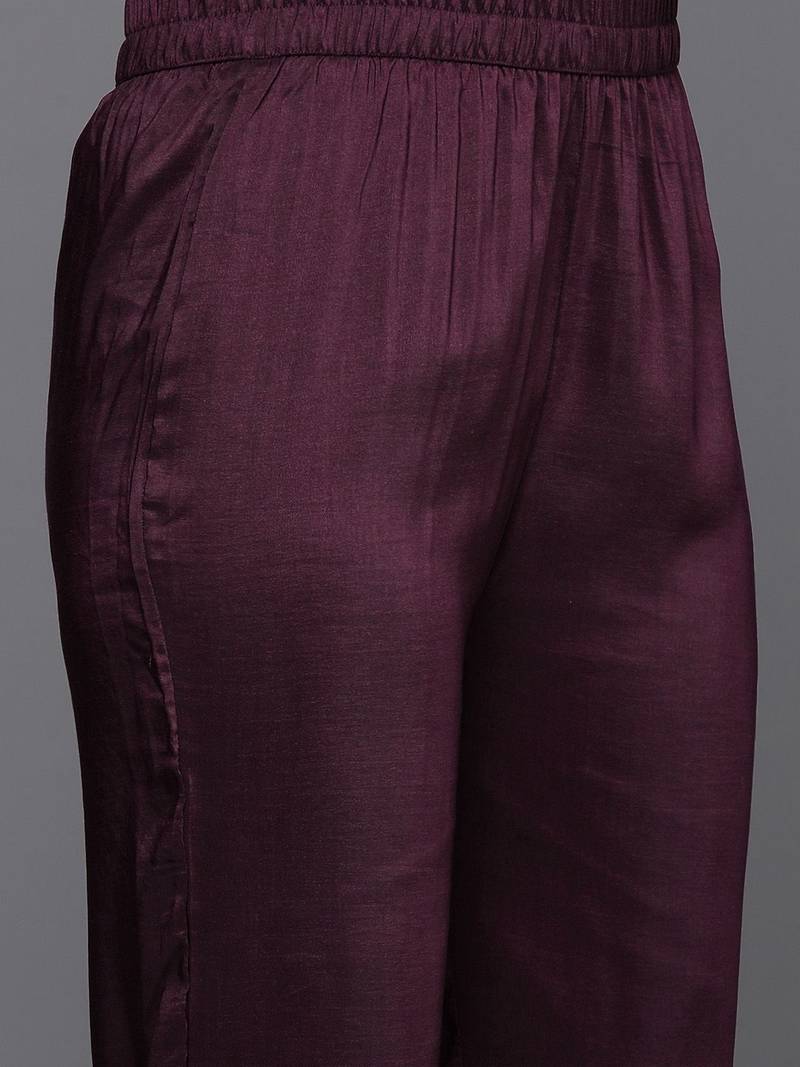 Floral Embroidered Thread Work Kurta With Trousers & Dupatta