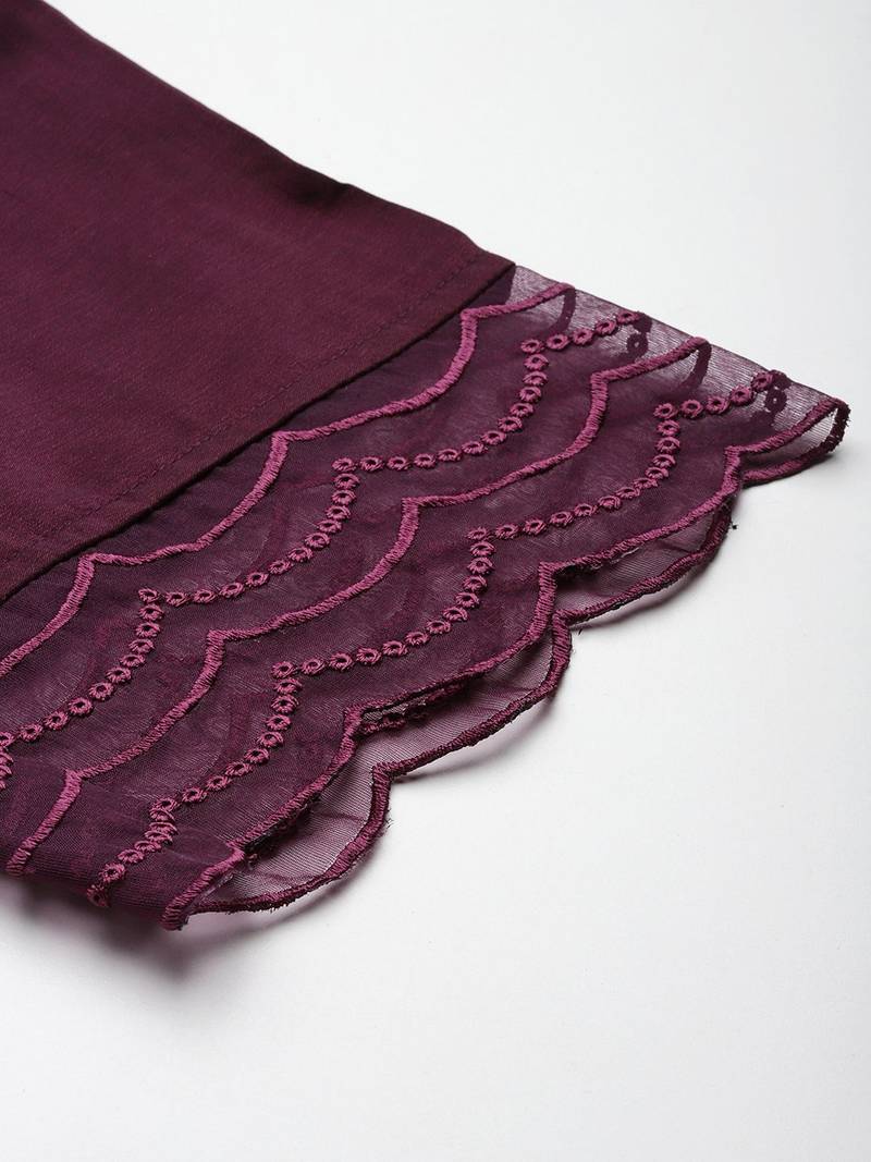 Floral Embroidered Thread Work Kurta With Trousers & Dupatta