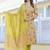 Yellow Printed Mirror Work Pure Cotton Straight Kurta With Trousers & Dupatta