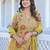 Yellow Printed Mirror Work Pure Cotton Straight Kurta With Trousers & Dupatta
