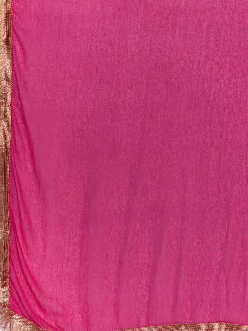 Round Neck Floral Embroidered Regular Straight Kurta with Trousers & With Dupatta