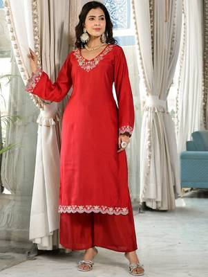 Ethnic Motifs Embroidered Straight Kurta & Trousers With Dupatta 2