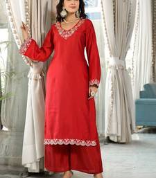 Ethnic Motifs Embroidered Straight Kurta & Trousers With Dupatta