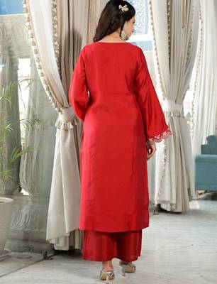 Ethnic Motifs Embroidered Straight Kurta & Trousers With Dupatta 4
