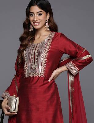 Embroidered Mirror Work Kurta with Trousers & Dupatta 2