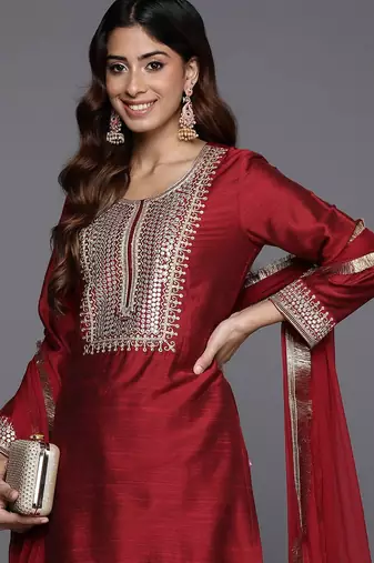 Embroidered Mirror Work Kurta with Trousers & Dupatta