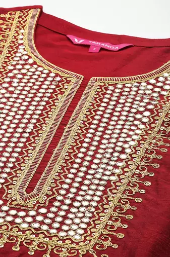 Embroidered Mirror Work Kurta with Trousers & Dupatta