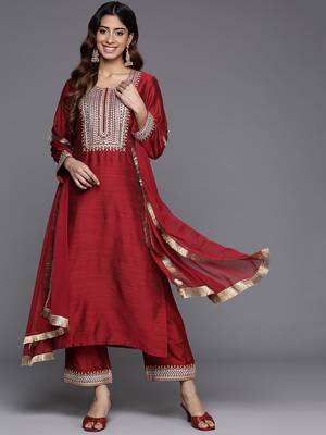 Embroidered Mirror Work Kurta with Trousers & Dupatta 1