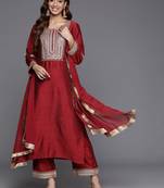 Embroidered Mirror Work Kurta with Trousers & Dupatta