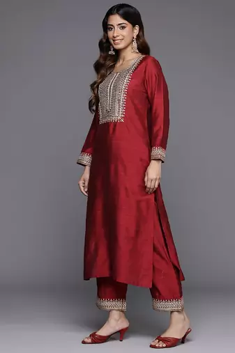 Embroidered Mirror Work Kurta with Trousers & Dupatta