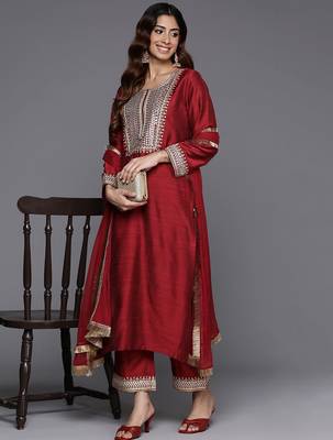 Embroidered Mirror Work Kurta with Trousers & Dupatta 8