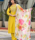 Ethnic Motifs Yoke Design Regular Thread Work Kurta with Trousers & With Dupatta