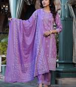 Ethnic Motifs Printed Mirror Work Pure Cotton Kurta With Trouser & Dupatta