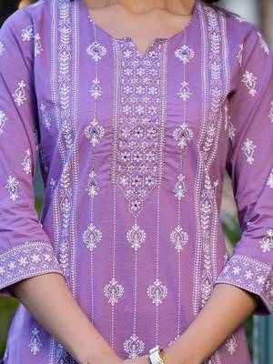 Ethnic Motifs Printed Mirror Work Pure Cotton Kurta With Trouser & Dupatta 2