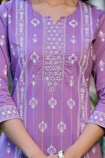 Ethnic Motifs Printed Mirror Work Pure Cotton Kurta With Trouser & Dupatta