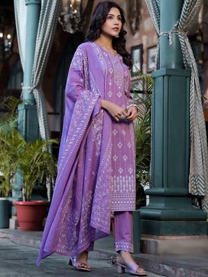 Ethnic Motifs Printed Mirror Work Pure Cotton Kurta With Trouser & Dupatta 3