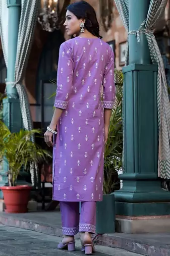 Ethnic Motifs Printed Mirror Work Pure Cotton Kurta With Trouser & Dupatta