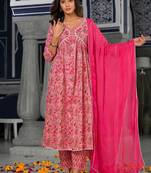 Women Floral Printed Empire Pure Cotton Kurta with Trousers & With Dupatta