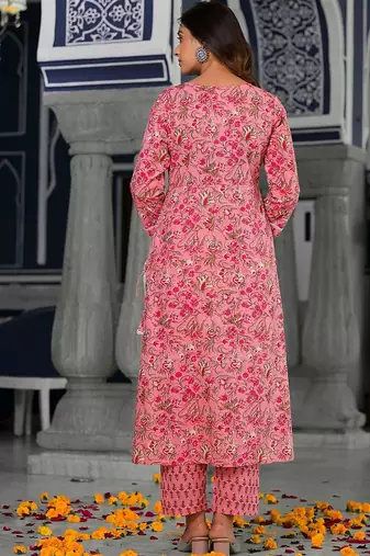 Women Floral Printed Empire Pure Cotton Kurta with Trousers & With Dupatta