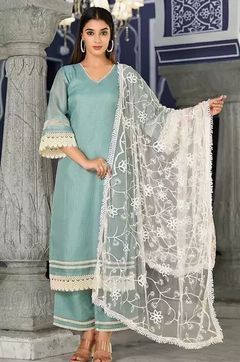 Regular Kurta with Trousers & Dupatta