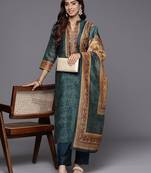 Floral Printed Chanderi Silk Kurta with Trousers & Dupatta