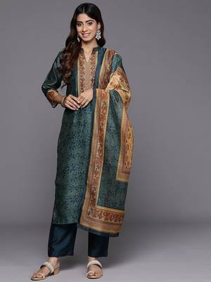 Floral Printed Chanderi Silk Kurta with Trousers & Dupatta 4