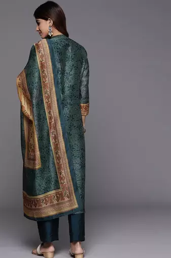 Floral Printed Chanderi Silk Kurta with Trousers & Dupatta