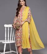Women Floral Printed Regular Pure Cotton Kurta with Trousers & With Dupatta