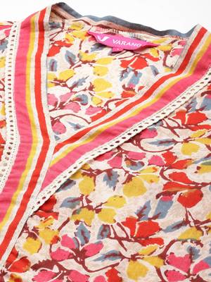 Women Floral Printed Regular Pure Cotton Kurta with Trousers & With Dupatta 2
