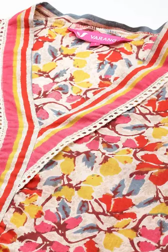 Women Floral Printed Regular Pure Cotton Kurta with Trousers & With Dupatta