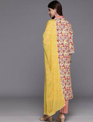 Women Floral Printed Regular Pure Cotton Kurta with Trousers & With Dupatta 7