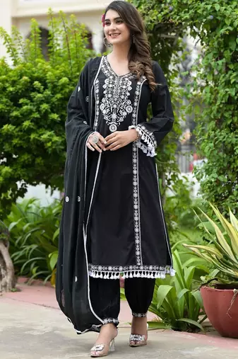 Ethnic Motifs Embroidered Thread Work Pure Cotton Kurta With Trousers & Dupatta