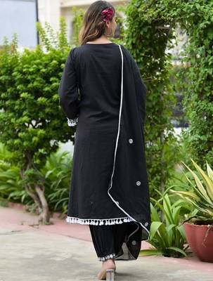Ethnic Motifs Embroidered Thread Work Pure Cotton Kurta With Trousers & Dupatta 4