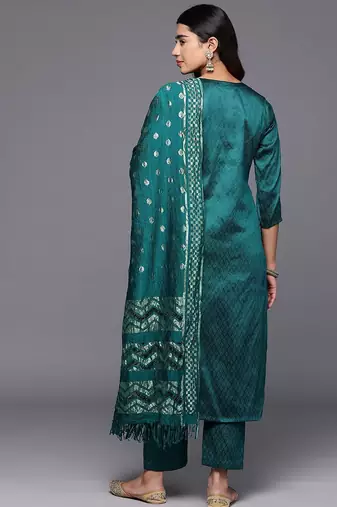 Women Ethnic Motifs Embroidered Straight Kurta with Trousers & With Dupatta
