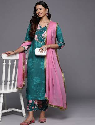 Floral Printed Regular Kurta with Trousers & Dupatta 1