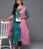 Floral Printed Regular Kurta with Trousers & Dupatta