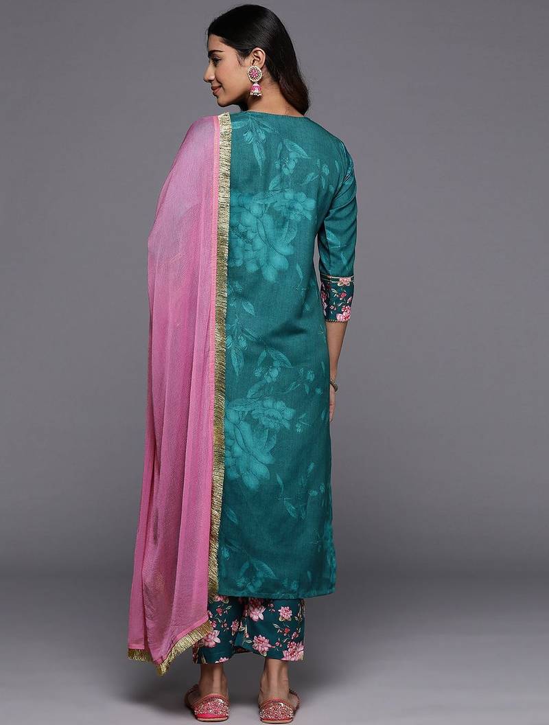 Floral Printed Regular Kurta with Trousers & Dupatta
