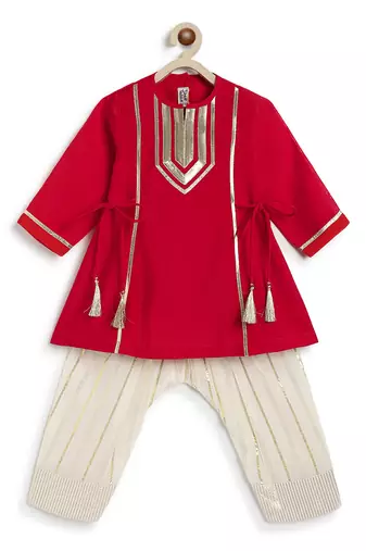 Red embroidered viscose kurti set