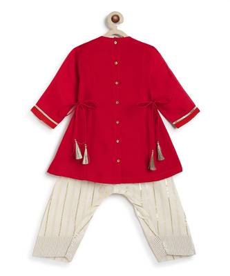 Red embroidered viscose kurti set 3