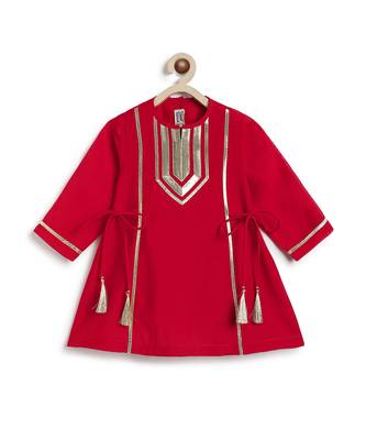 Red embroidered viscose kurti set 4