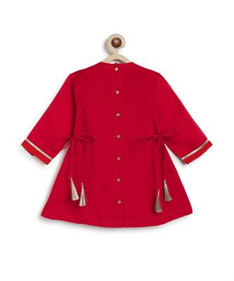 Red embroidered viscose kurti set 5