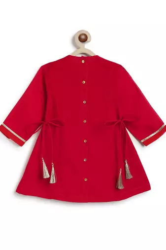 Red embroidered viscose kurti set