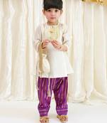 Off white purple embroidered viscose kurti set